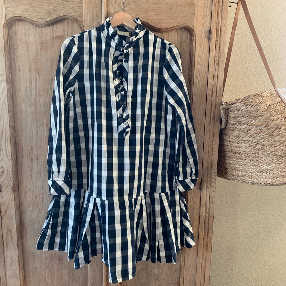Tuckernuck Black and White Gingham Ruffle Front Drop-Waist Dress
